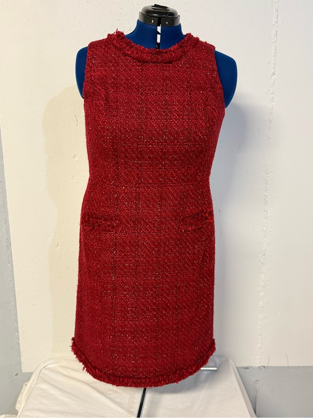 LandsEnd Sleeveless Red Tweed/Metalic Shift Dress